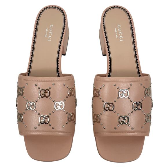 Gucci Janaya Interlocking G Studs Open Toe Slide Sandals Pink Size 39.5 - Picture 4 of 14